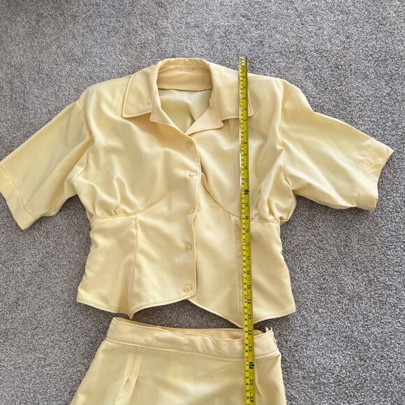 Vintage Handmade 1950s 2-Piece Yellow Linen Blouse and Skirt Set Single Stitch - Picture 9 of 13